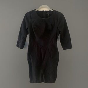 Banana Republic Black Sheath Dress Size 6P Petite 3/4 Sleeve Cotton Blend Sleek